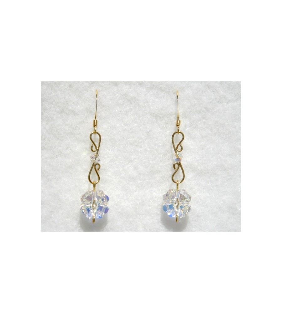 Boucles d'oreilles plaqué or Clover et toupies Crystal AB Boucles d'oreilles plaqué or Clover et toupies Crystal AB