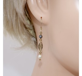 Boucles d'oreilles artisanale filigranée ronde nacrée