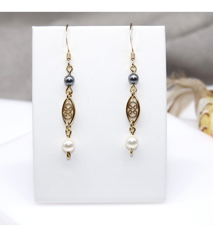 Boucles d'oreilles artisanale filigranée ronde nacrée Boucles d'oreilles artisanale filigranée ronde nacrée