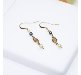 Boucles d'oreilles artisanale filigranée ronde nacrée