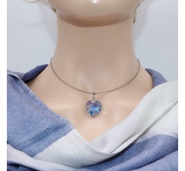 Cœur Aquamarine collier ras de cou artisanal argenté