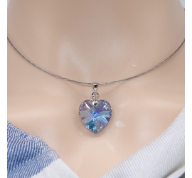 Cœur Aquamarine collier ras de cou artisanal argenté