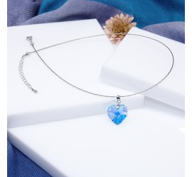 Cœur Aquamarine collier ras de cou artisanal argenté