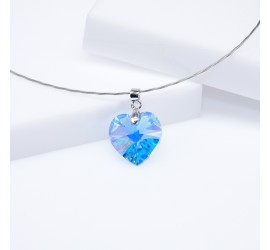 Cœur Aquamarine collier ras de cou artisanal argenté