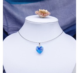 Cœur Aquamarine collier ras de cou artisanal argenté