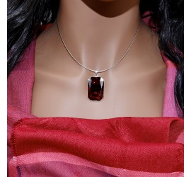 Rectangle Burgundy collier ras de cou artisanal argenté