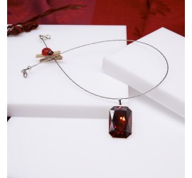 Rectangle Burgundy collier ras de cou artisanal argenté