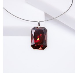 Rectangle Burgundy collier ras de cou artisanal argenté