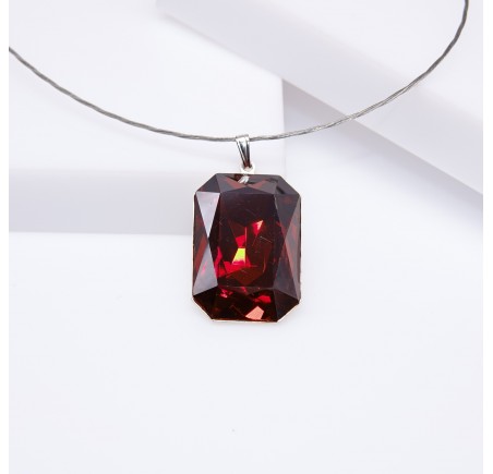 Rectangle Burgundy collier ras de cou artisanal argenté