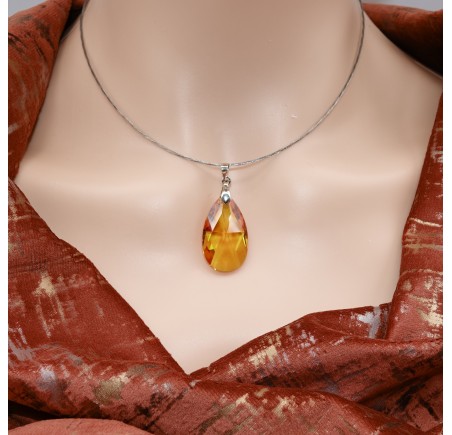 Larme Topaz collier ras de cou artisanal argenté