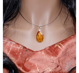 Larme Topaz collier ras de cou artisanal argenté