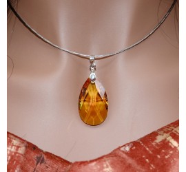 Larme Topaz collier ras de cou artisanal argenté