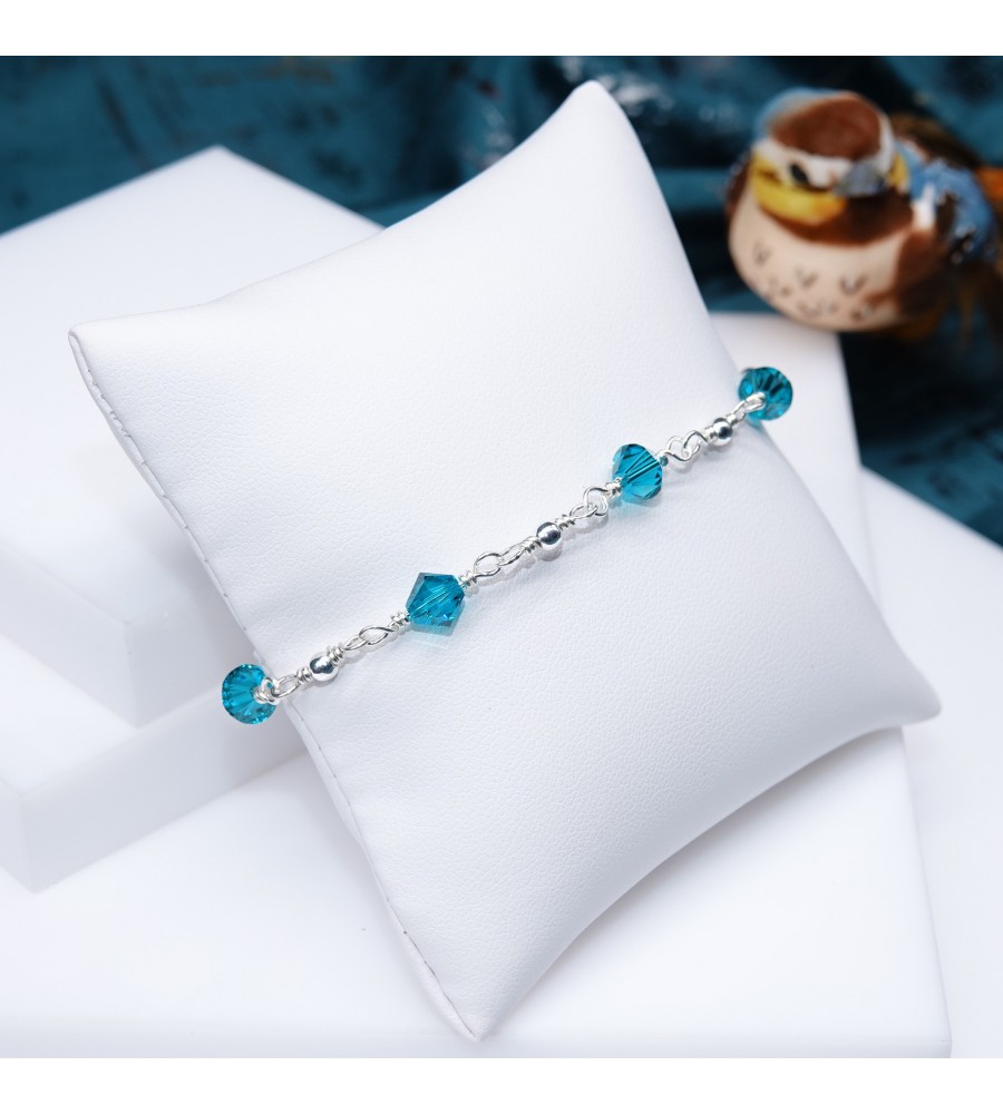 Toupie Blue Zircon bracelet artisanal en Argent 925