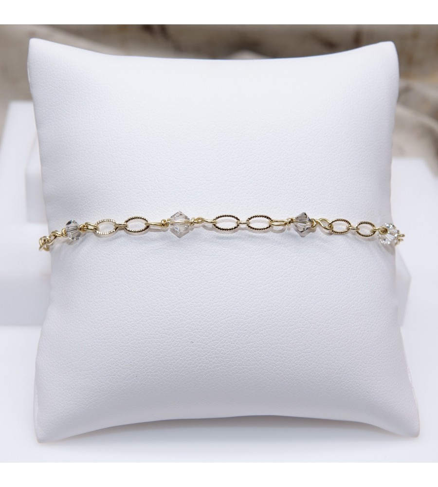 Toupie Crystal Satin et Crystal Silver Shade bracelet artisanal doré