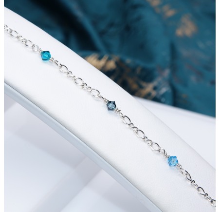 Toupie Aquamarine et Blue Zircon bracelet artisanal en Argent 925