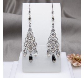 Goutte Crystal Silver Night et Patina boucles d'oreilles artisanale argenté