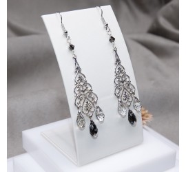 Goutte Crystal Silver Night et Patina boucles d'oreilles artisanale argenté