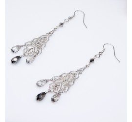 Goutte Crystal Silver Night et Patina boucles d'oreilles artisanale argenté