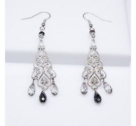 Goutte Crystal Silver Night et Patina boucles d'oreilles artisanale argenté