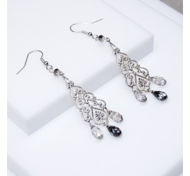 Goutte Crystal Silver Night et Patina boucles d'oreilles artisanale argenté