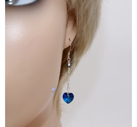 Coeur Bermuda Blue boucle d'oreille artisanale argenté