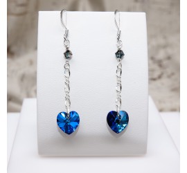 Coeur Bermuda Blue boucle d'oreille artisanale argenté