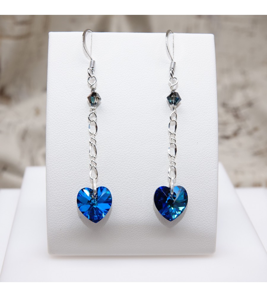 Coeur Bermuda Blue boucle d'oreille artisanale argenté