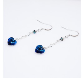 Coeur Bermuda Blue boucle d'oreille artisanale argenté