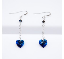 Coeur Bermuda Blue boucle d'oreille artisanale argenté