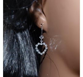 Cœur Crystal boucle d'oreille artisanale argenté