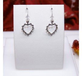 Cœur Crystal boucle d'oreille artisanale argenté