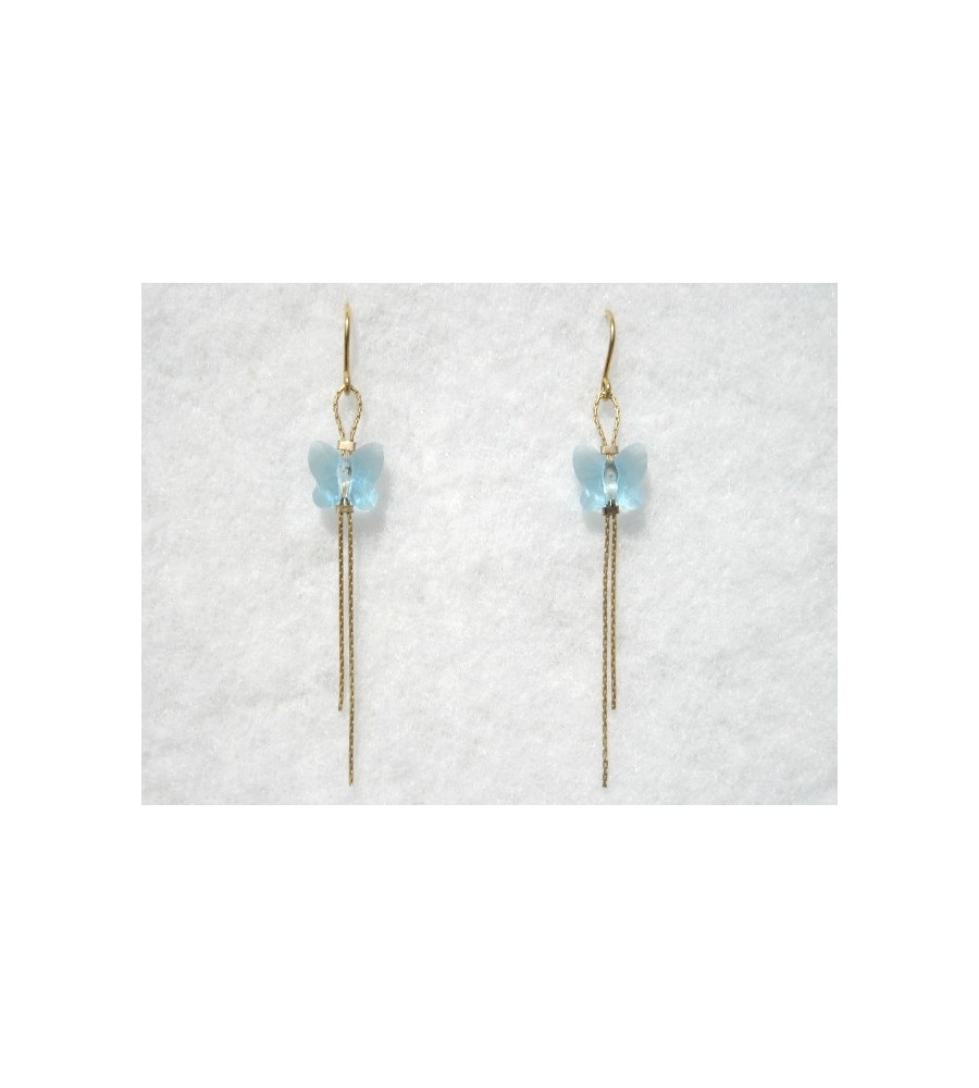 Boucles d'oreilles plaqué or Papillon Aquamarine