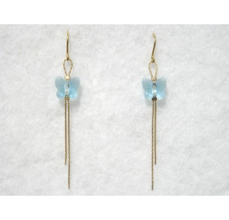 Boucles d'oreilles plaqué or Papillon Aquamarine
