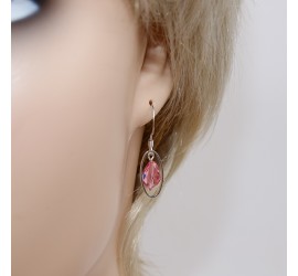 Poire Rose boucle d'oreille artisanale argenté