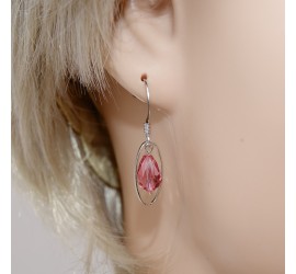 Poire Rose boucle d'oreille artisanale argenté