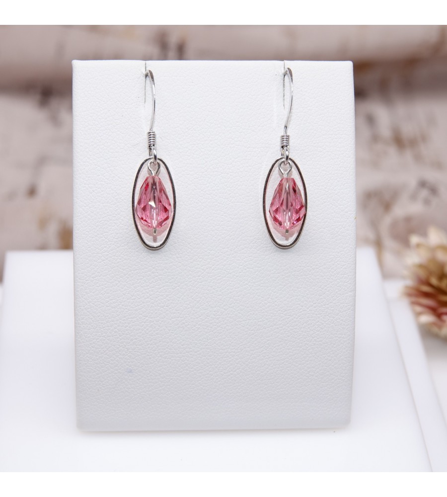 Poire Rose boucle d'oreille artisanale argenté