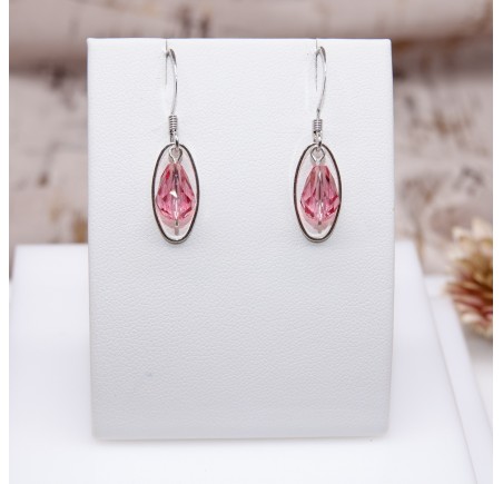 Poire Rose boucle d'oreille artisanale argenté