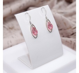 Poire Rose boucle d'oreille artisanale argenté