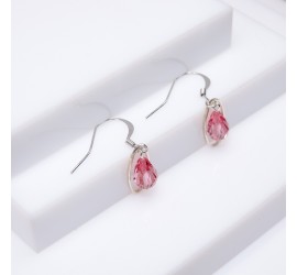 Poire Rose boucle d'oreille artisanale argenté