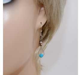 Toupie Turquoise et Smoked Topaz boucle d'oreille artisanale argenté