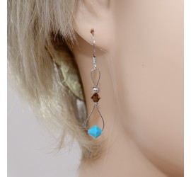 Toupie Turquoise et Smoked Topaz boucle d'oreille artisanale argenté