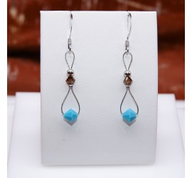 Toupie Turquoise et Smoked Topaz boucle d'oreille artisanale argenté