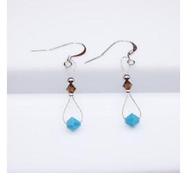 Toupie Turquoise et Smoked Topaz boucle d'oreille artisanale argenté