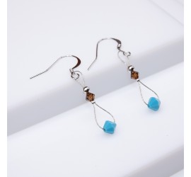 Toupie Turquoise et Smoked Topaz boucle d'oreille artisanale argenté