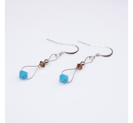 Toupie Turquoise et Smoked Topaz boucle d'oreille artisanale argenté