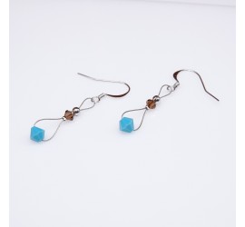 Toupie Turquoise et Smoked Topaz boucle d'oreille artisanale argenté