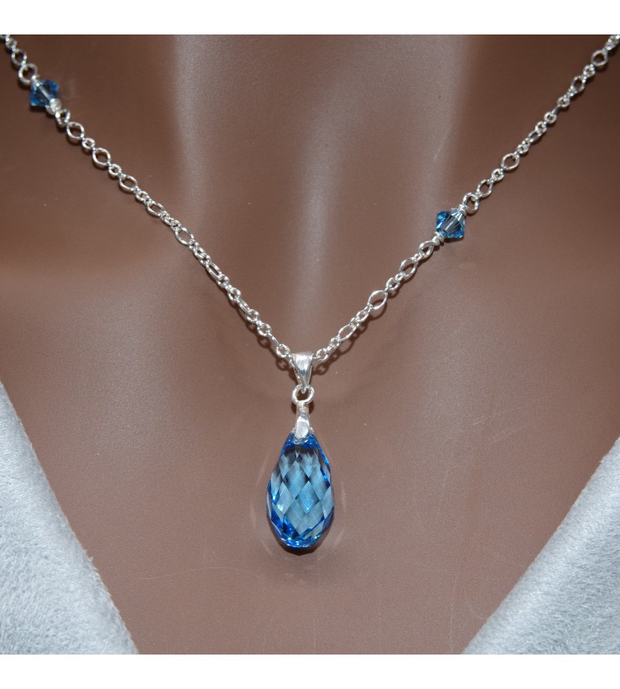 Goutte Aquamarine collier artisanal en Argent 925