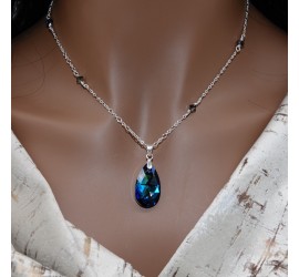 Larme Crystal Bermuda Blue collier artisanal en Argent 925