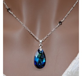 Larme Crystal Bermuda Blue collier artisanal en Argent 925