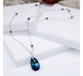 Larme Crystal Bermuda Blue collier artisanal en Argent 925